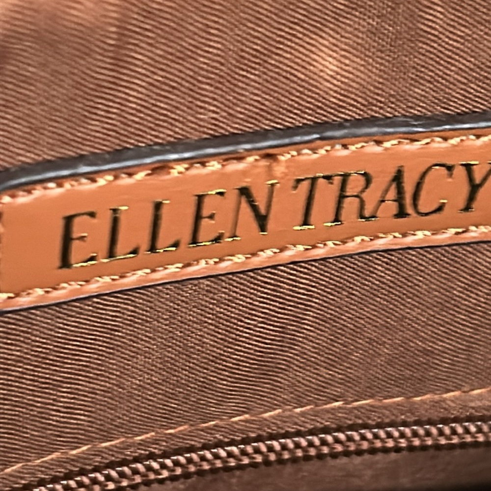Ellen Tracy Brown Signature Collection Brown Logo Printed Tote with Strap - Picture 7 of 10